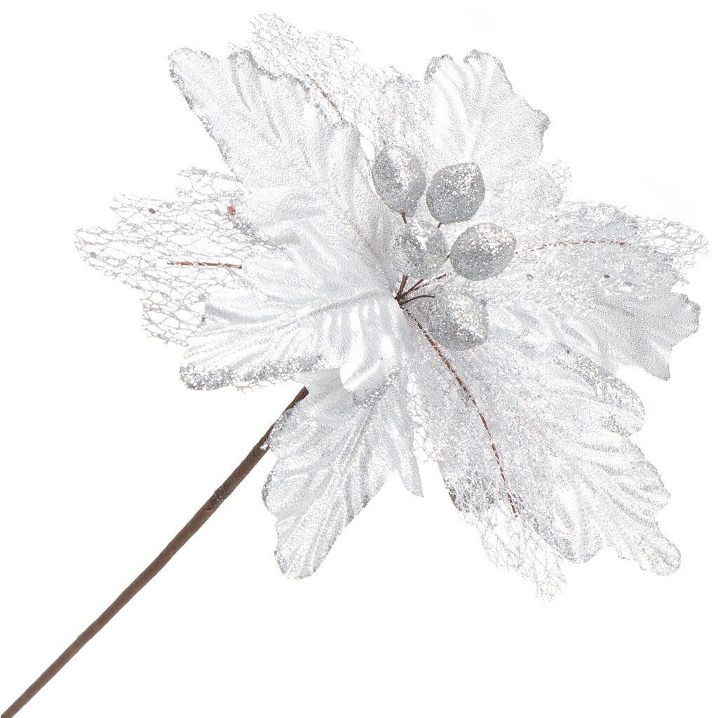 Цветок искусственный декоративный Пуансетия, 50 см, серебряный, Y3-1503