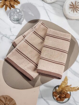Набор полотенец кухонных 2 шт, 40х50 см, махровый, 100% хлопок, 420 г/м2, Silvano, Aura, бежевый, полосы, Узбекистан
