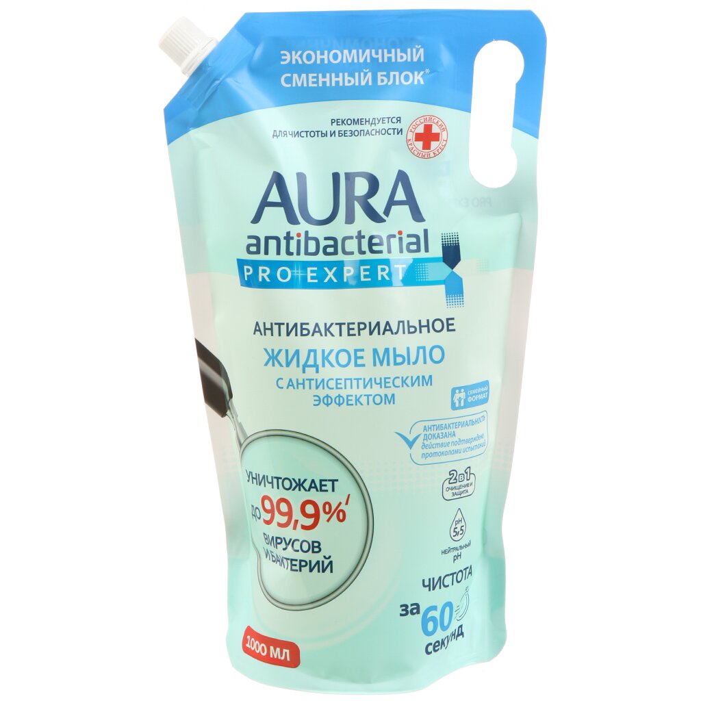 Мыло жидкое Aura, Pro expert, антибактериальное, 1 л, дой-пак