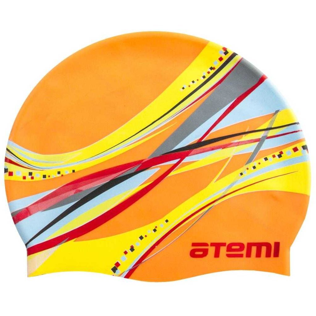 Шапочка для плавания Atemi, силикон, оранжевая (графика), PSC419, 00000033880