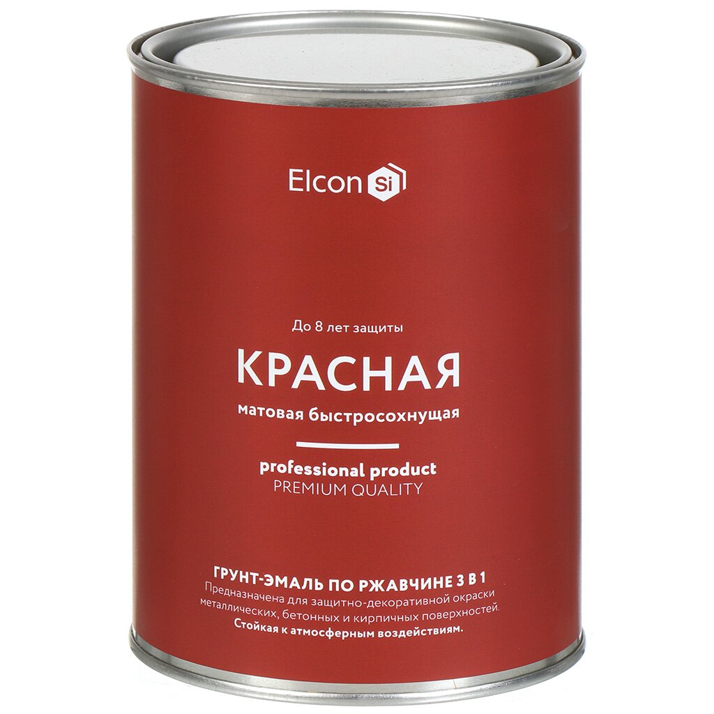 Грунт-эмаль Elcon, 3в1 матовая, по ржавчине, смоляная, красная, RAL 3002, 0.8 кг краска грунт husky 3 в 1 фасадная моющаяся матовая белый матовая база а 0 9 л