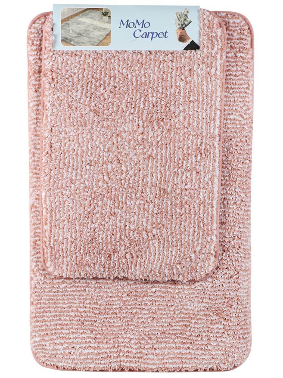 Набор ковриков для ванной и туалета, антискользящий, 2 шт, 0.4х0.6, 0.5х0.8 м, полиэстер, розовый, Снежинка, A090014