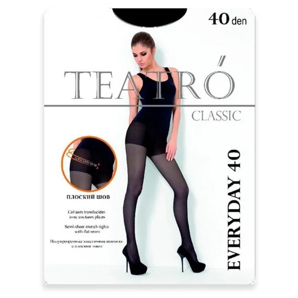 Колготки Teatro, Everyday, 40 DEN, р. 2, nero/черные, с шортиками