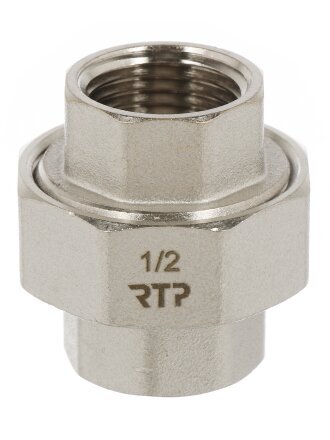 Американка 1/2", г-г, никель, угловая, внутренняя резьба, индивидуальная упаковка, РосТурПласт