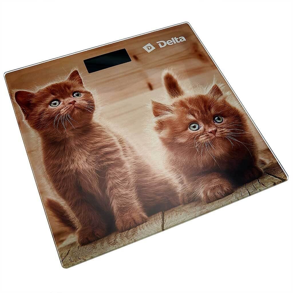 Весы напольные электронные, Delta, D-9229 Рыжие котята, стекло, до 180 кг, 28х28 см, LCD-дисплей гравюра три кота котята на пляже 18 × 24 см