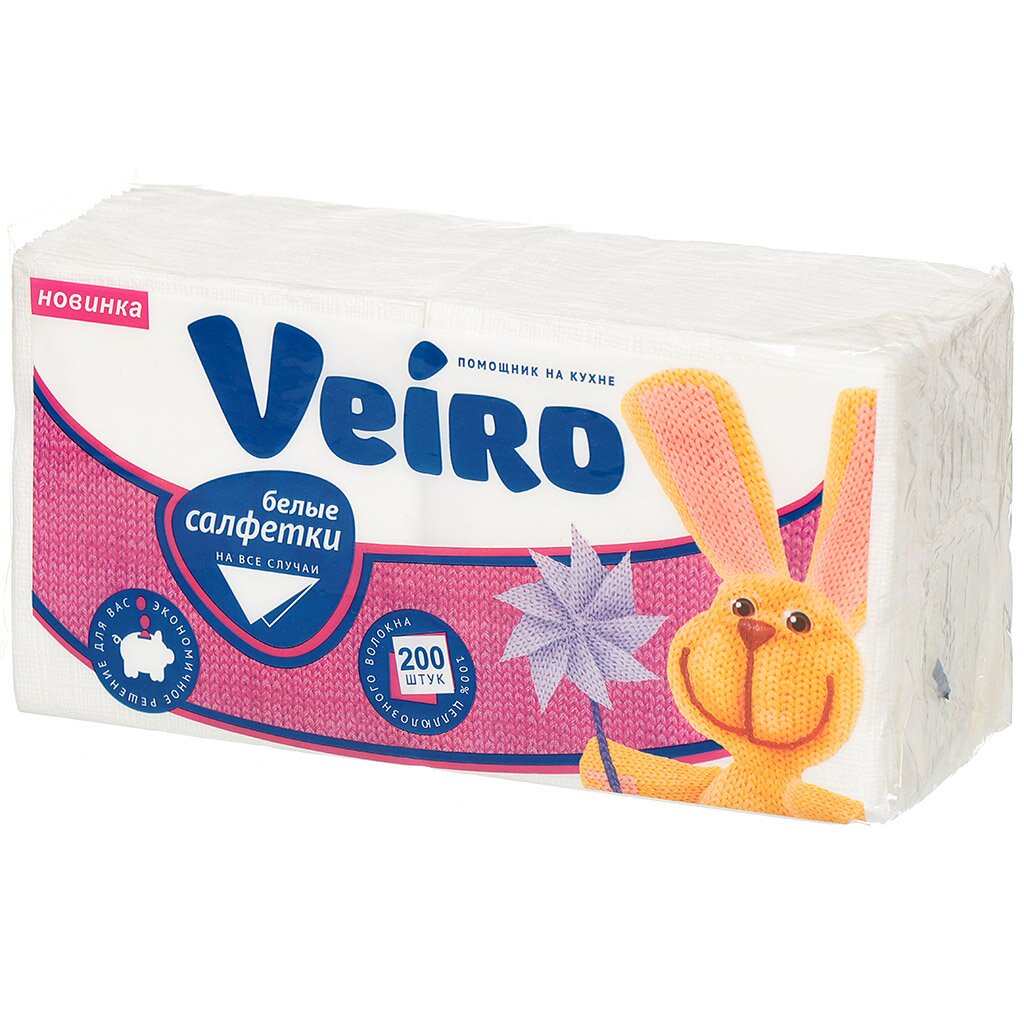 Салфетки бумажные Veiro, 200 шт, 1 слой, 24х24 см, белые, 24б1/200 бумажные салфетки ооо комус