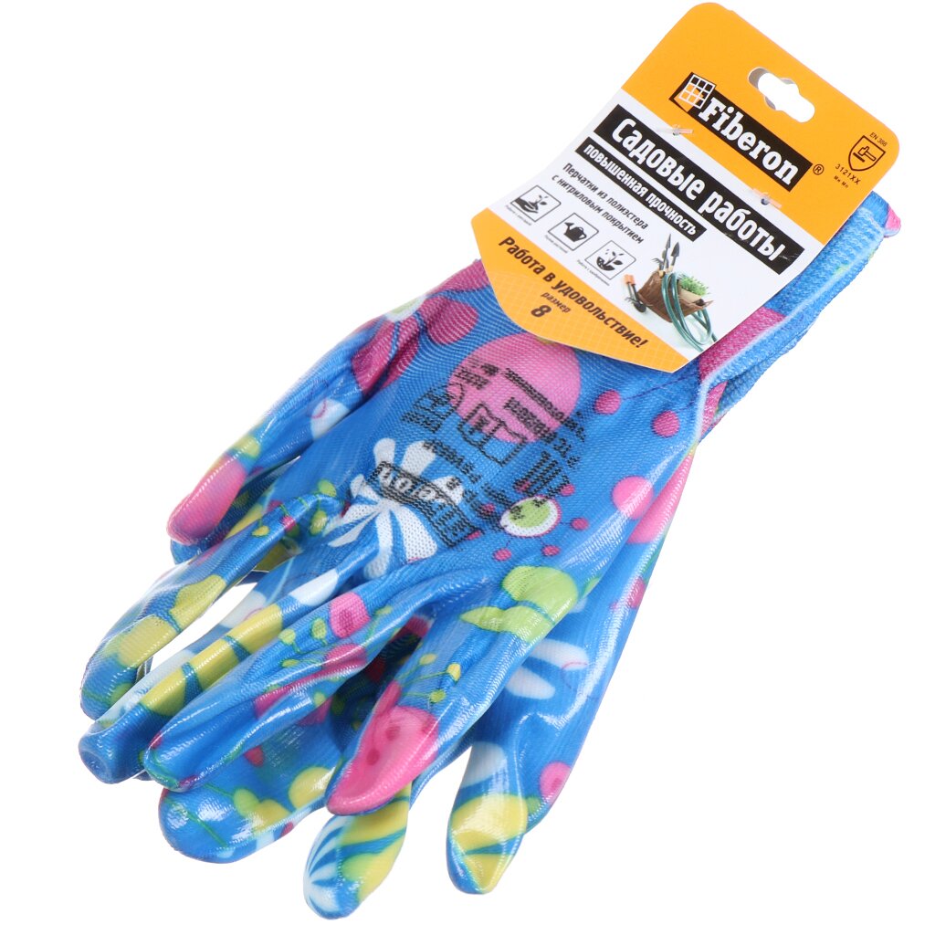 Перчатки садовые, полиэстер, нитриловый облив, разноцветные, Fiberon перчатки полиэстер нитриловый облив 9 l fiberon