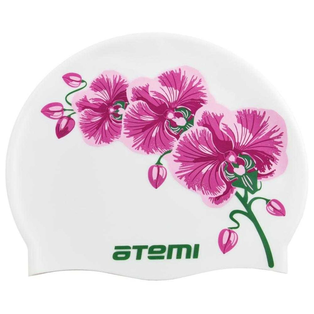 Шапочка для плавания Atemi, силикон, белая (цветок), PSC415, 00000033882
