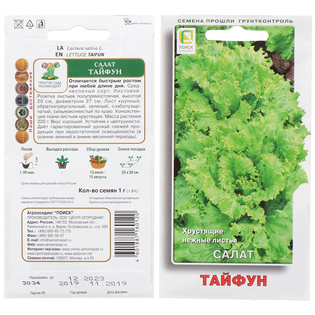 Семена Салат листовой, Тайфун, 1 г, цветная упаковка, Поиск семена салат листовой неженка