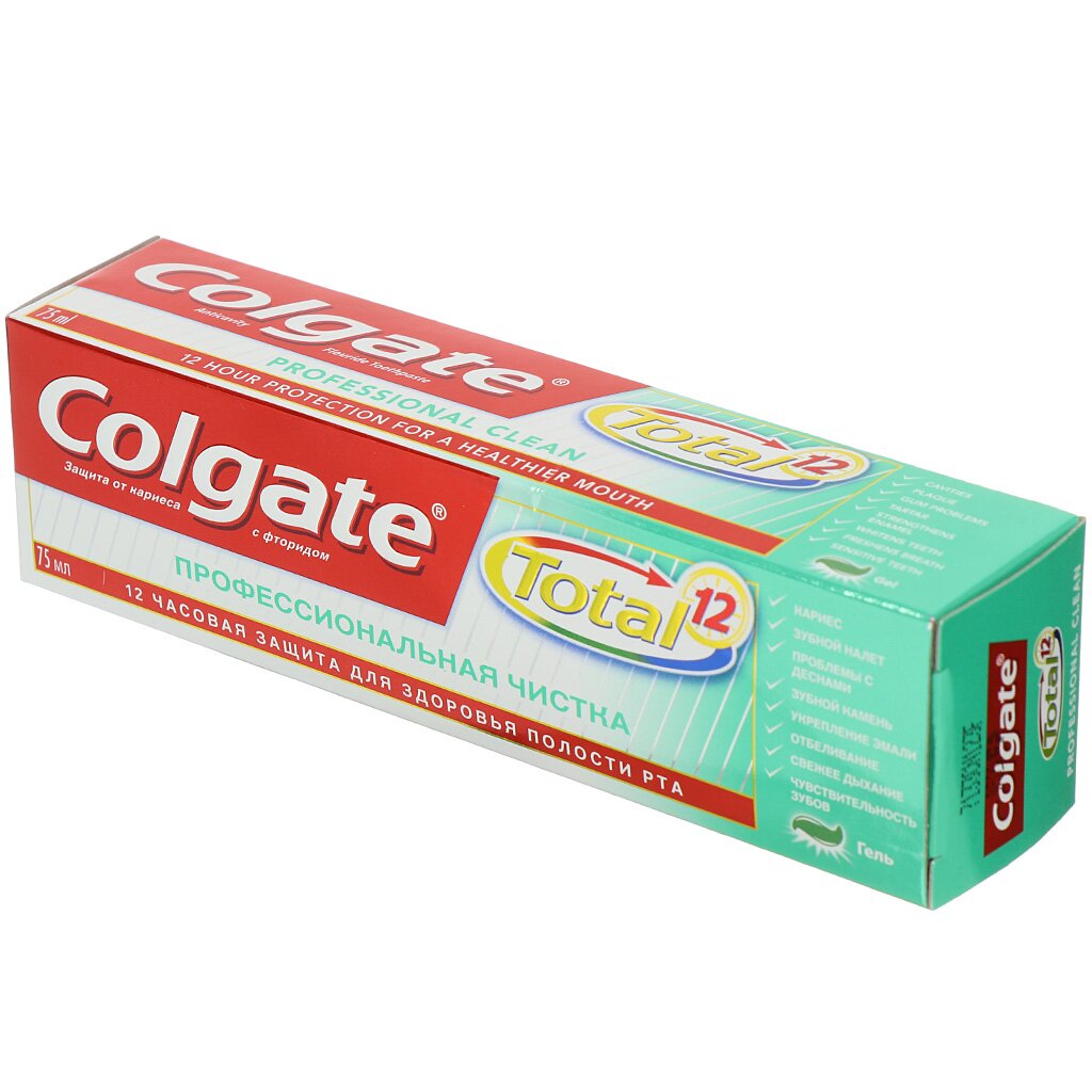 Зубная паста Colgate, Total 12, 75 мл, профессиональная чистка гель, CN05045A зубная паста colgate лечебные травы отбеливающая 100 мл