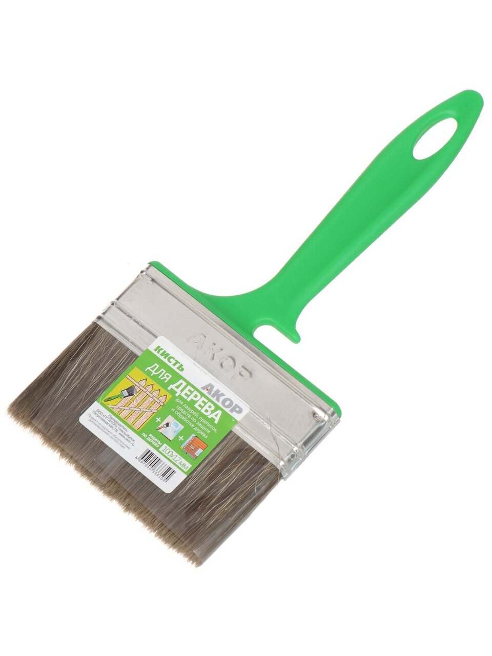 Кисть плоская, Акор, Работы по дереву, 12х100 мм, смешанная щетина, рукоятка пластик, 174 12 100