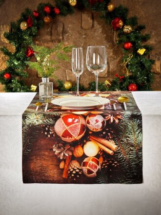 Дорожка для стола 45х180 см, 100% хлопок, 200 г/м2, Праздничный стол Новогодние подарки, AI-1504049