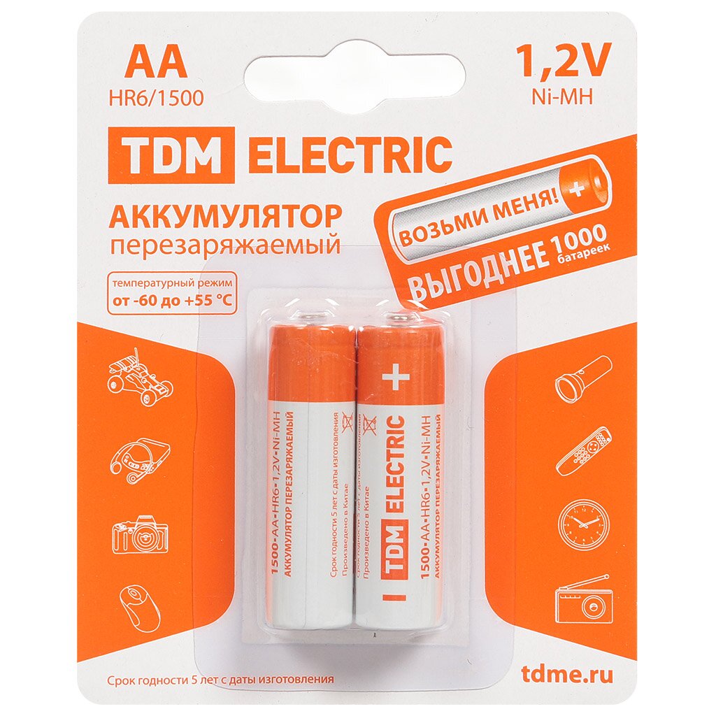 Батарея аккумуляторная TDM Electric Ni-Mh AA 1500 mAh BP-2 TDM SQ1702-0068