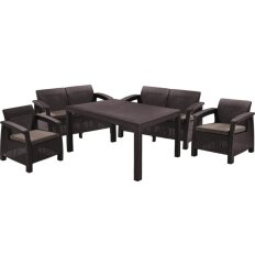 Мебель садовая Corfu Fiesta, стол, 161х95х75 см, 2 кресла, 2 дивана, подушка коричневая, 200 кг, 17198008/КОР