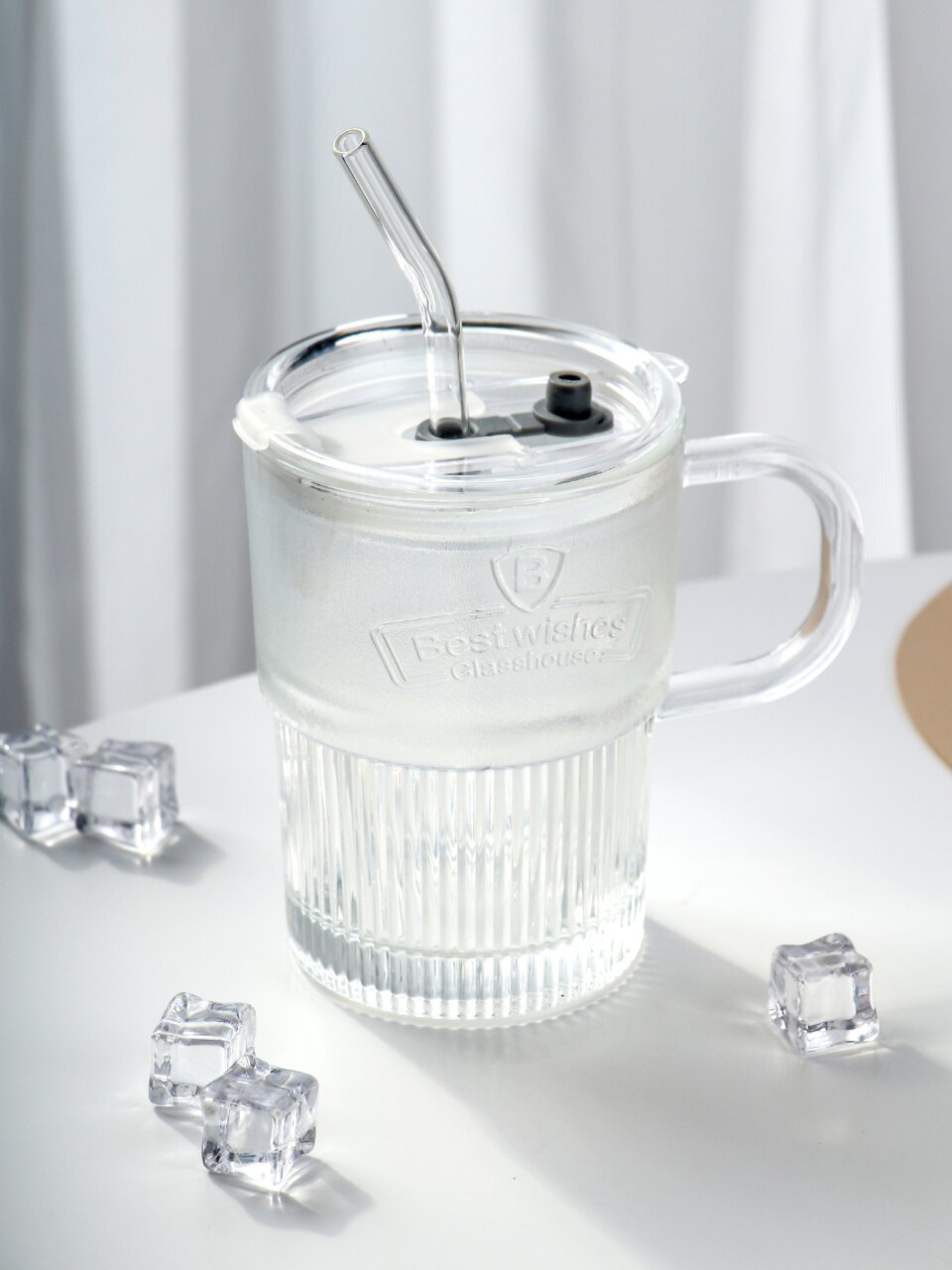 Стакан 450 мл, стекло, с трубочкой, прозрачный, B060515