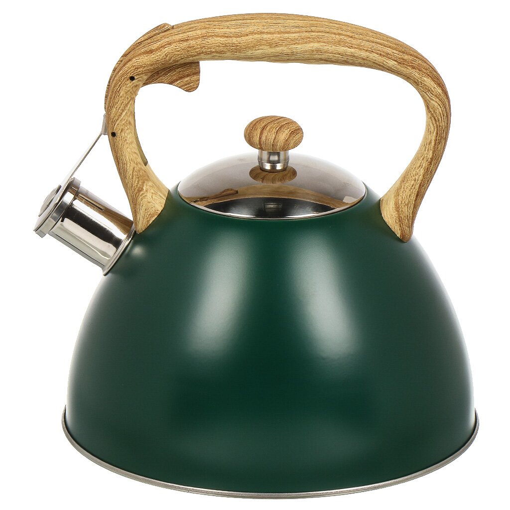Чайник нержавеющая сталь, 3 л, со свистком, матовый, с силиконовым покрытием под дерево, Daniks, Emerald, индукция, изумрудный, MSY-079E чайник со свистком edenberg eb 1935 зеленый 3 л