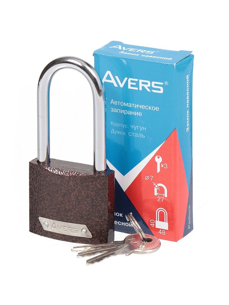 Замок навесной Avers, PD-01-50-L, 20561, цилиндровый, 3 ключа