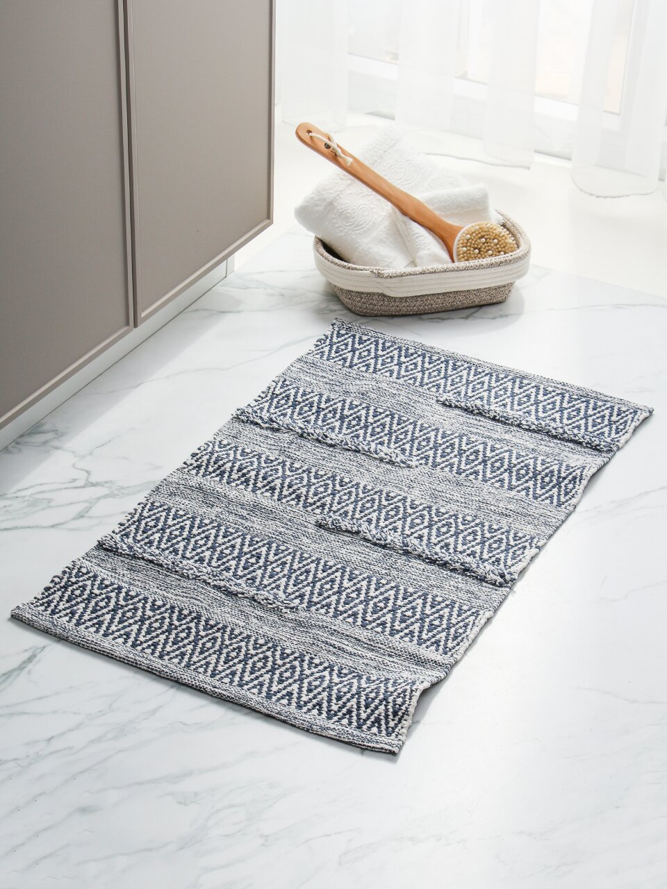 Коврик интерьерный 0.5х0.8 м, Sindbad, прямоугольный, голубой, хлопок, толщина 7 мм, ручное плетение, SINDBAD KH 58-7