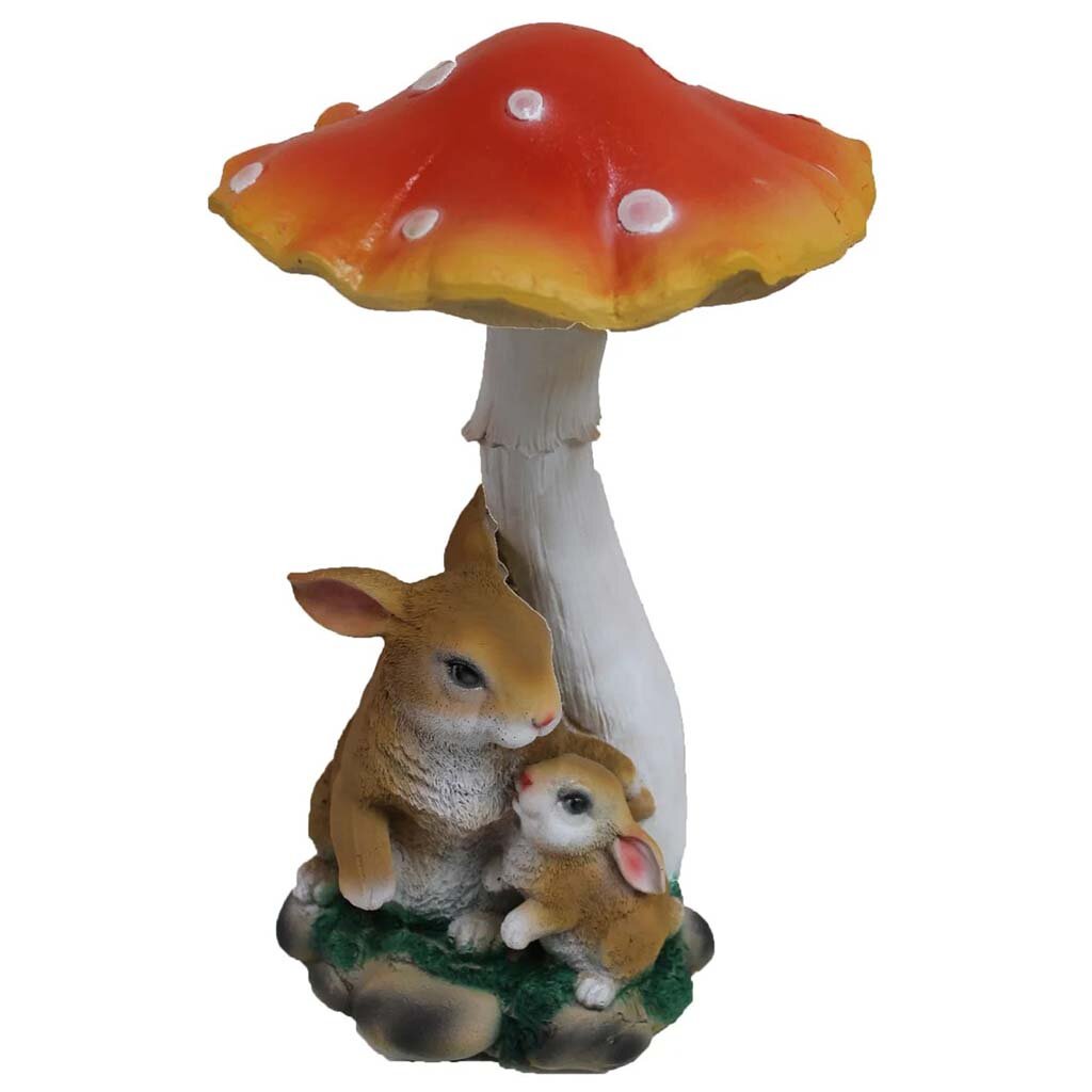 Фигурка сад. Гриб мухомор с зайцами 14*15*32см П