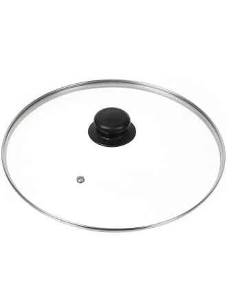 Крышка для посуды стекло, 28 см, Daniks, металлический обод, кнопка бакелит, черная, Д4128Ч