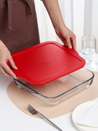 Форма для запекания стекло, 28х28х6 см, 3.2 л, квадратная, с крышкой, прозрачная, Borcam, 59024K