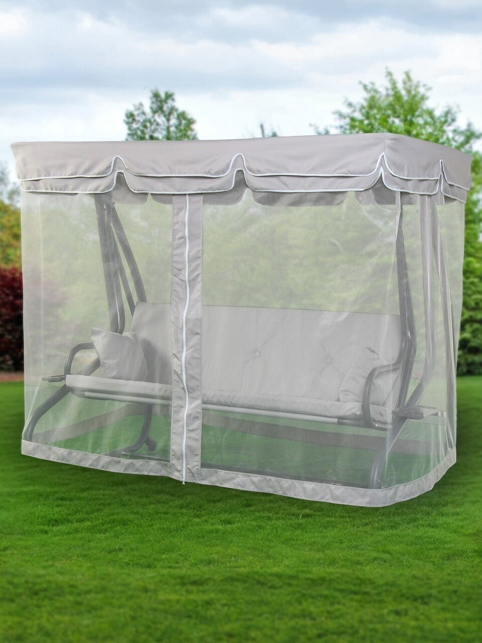 Качели садовые 3-местные, 200х118х170 см, 300 кг, раскладываются в кровать, с москитной сеткой, подушка, C060013, металл