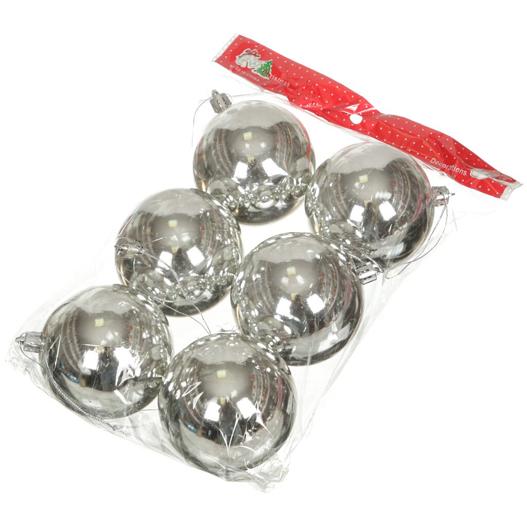 Елочный шар 6 шт, серебряный, 6 см, пластик, блестящий, SY16-10