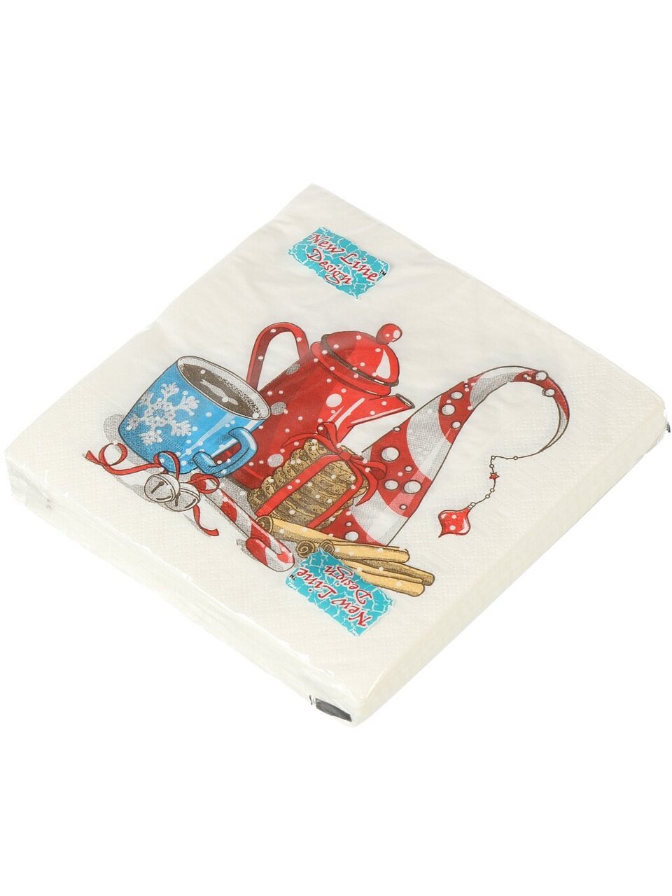 Салфетки бумажные New Line, Design, Новогодний кофе, 20 шт, 3 слоя, 33х33 см