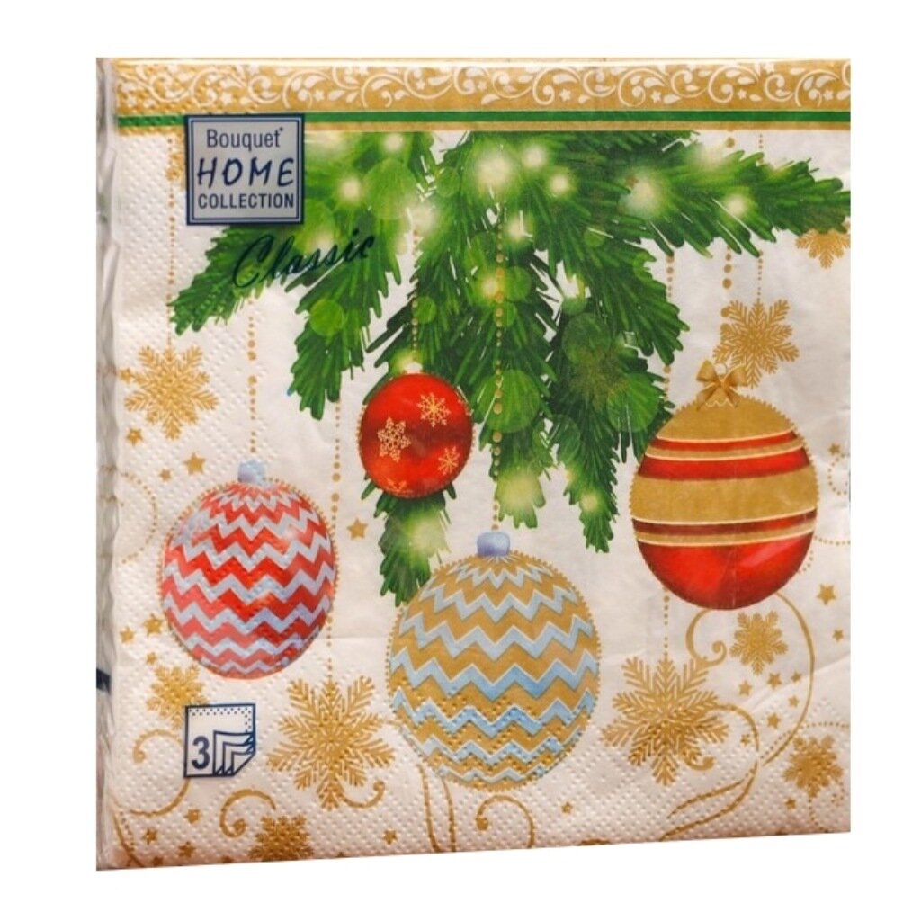 Салфетки Home Collection Classic, Елочные украшения-2, 20 шт, 3 слоя, 33х33 см