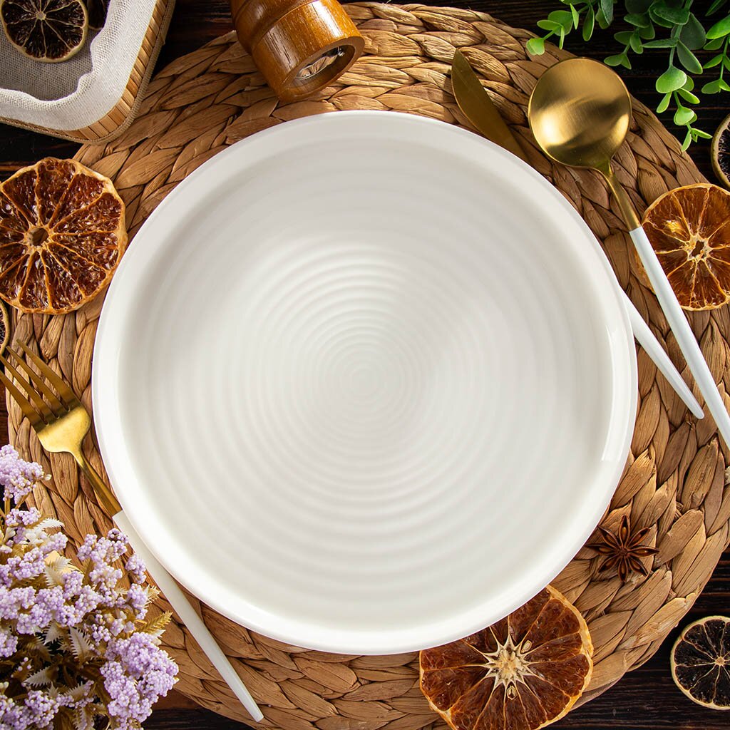 Тарелка обеденная, керамика, 25 см, круглая, Лайнс, Daniks, Y4-7992 тарелка десертная керамика 20 см круглая кембридж daniks