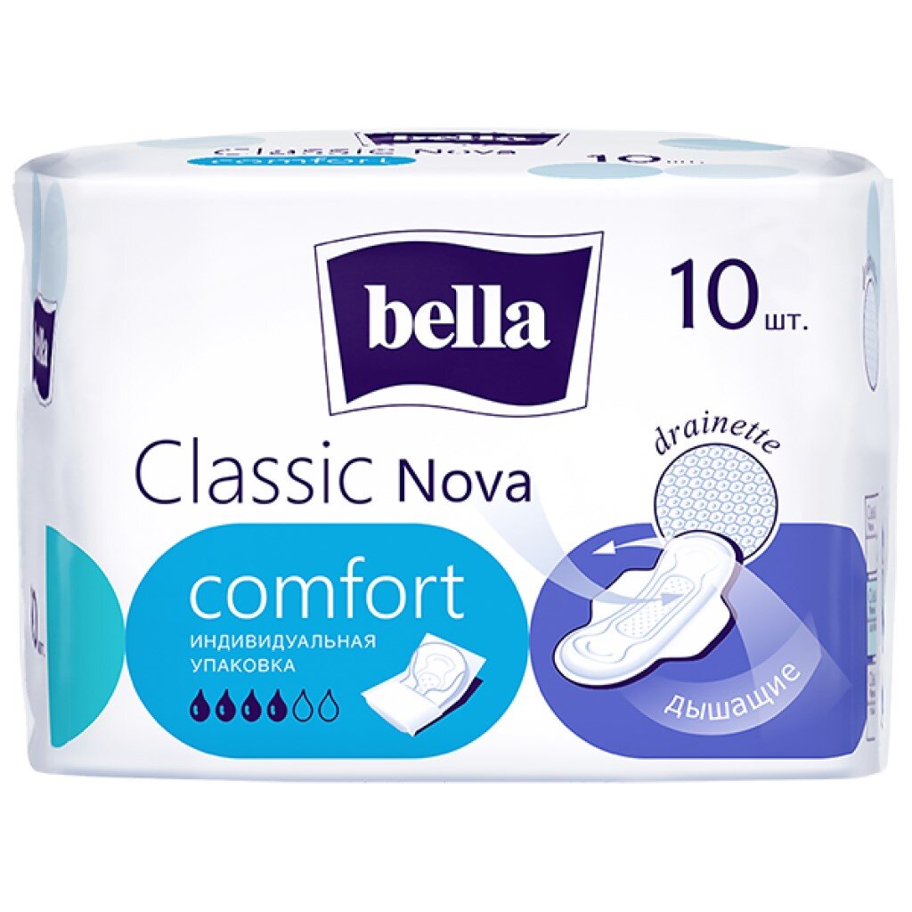 Прокладки женские Bella, Nova Classic Comfort Drainette Air, 10 шт, BE-012-RW10-E08 прокладки женские ola silk sense classic ночные 7 шт 0053