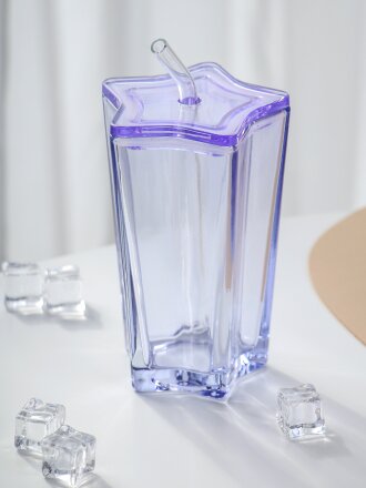 Стакан 300 мл, стекло, Звезда, с трубочкой, в ассортименте, B060526