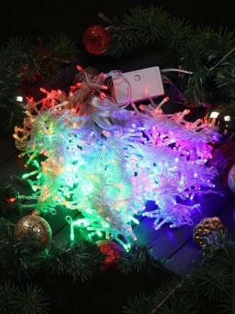 Гирлянда 480 ламп, 3х3 м, 8 режимов, Занавес, свет мультиколор, прозрачная, в помещении, сетевая, LED