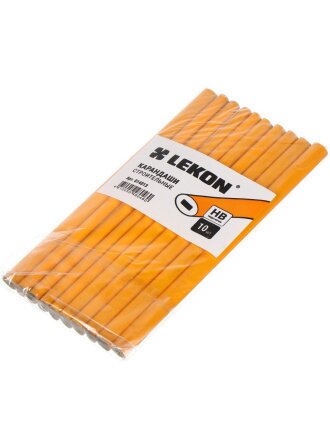 Карандаш малярный, по дереву, текстилю, 10 шт, 175 мм, овальный, для твердых поверхностей, желтый, Lekon, 14013