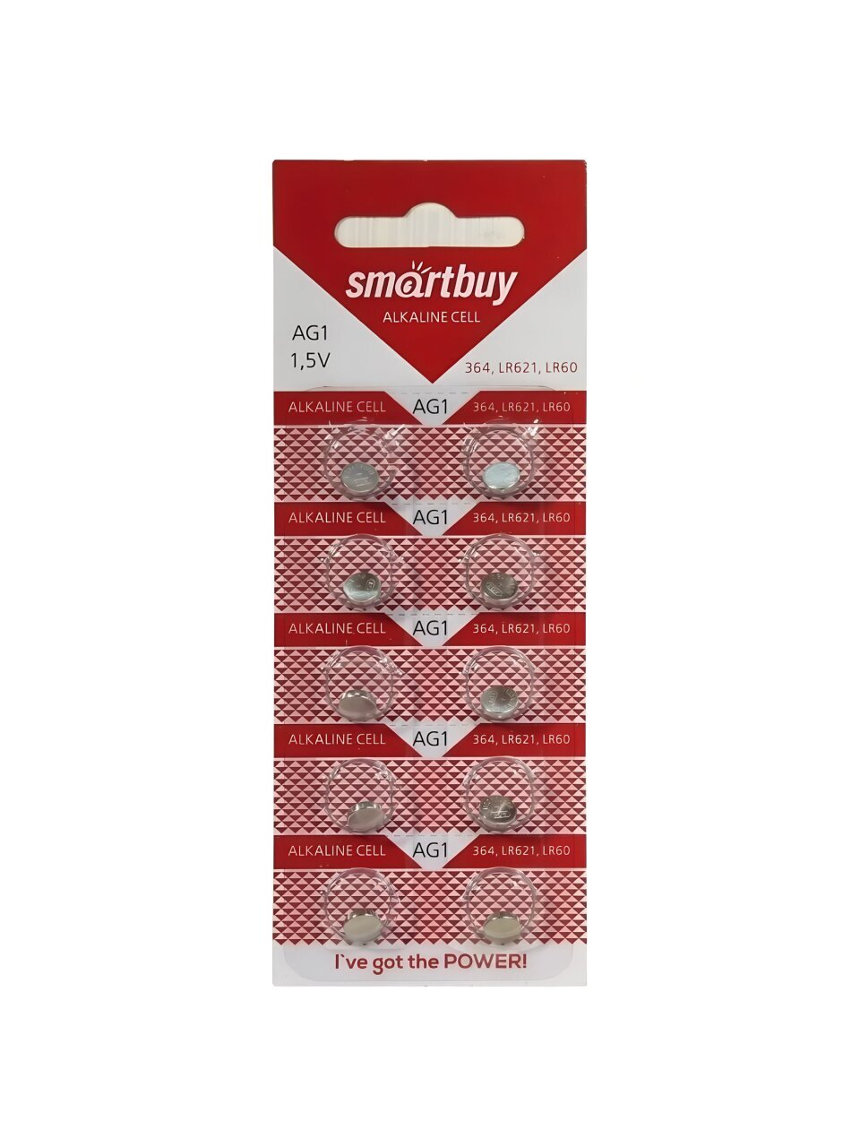 Батарейка Smartbuy, LR621 (364A, G01), Alkaline, щелочная, 1.5 В, блистер, 10 шт, SBBB-AG1-10B