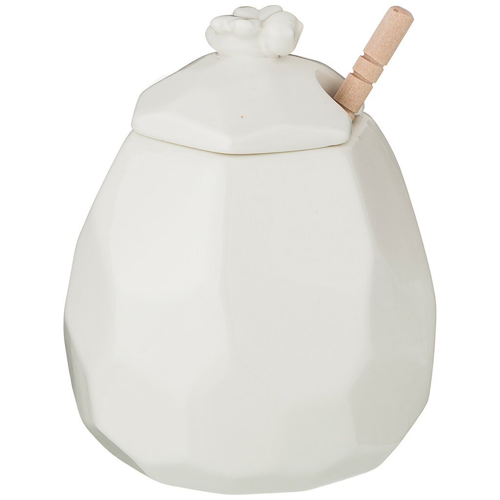 Банка для меда, фарфор, 0.5 л, 11х11х12.5 см, с крышкой, с ложкой, деревянная палочка, Native