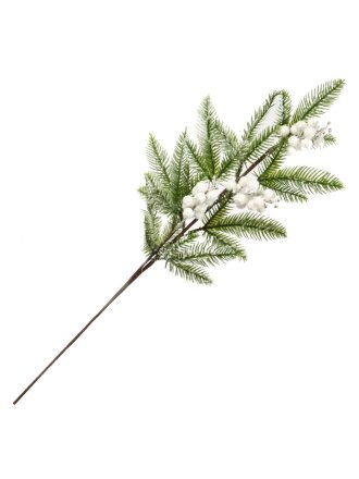 Ветка декоративная 60 см, искусственная еловая, с белыми ягодами, Y4-9508