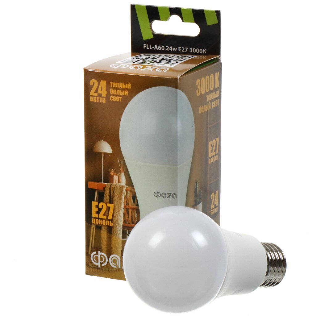 Лампа светодиодная E27, 24 Вт, 230 В, 3000 К, свет теплый белый, ФАZА, FLL- A60 люксметр фаzа