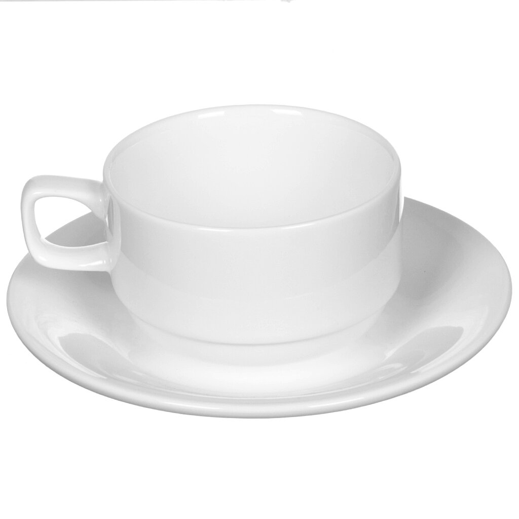 Набор чайный фарфор, 2 предмета, на 1 персону, 220 мл, Wilmax, Для дома, WL-993008, белый