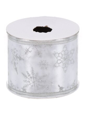 Лента декоративная полиэстер, 270х6.3 см, белый с серебром, Y4-4202