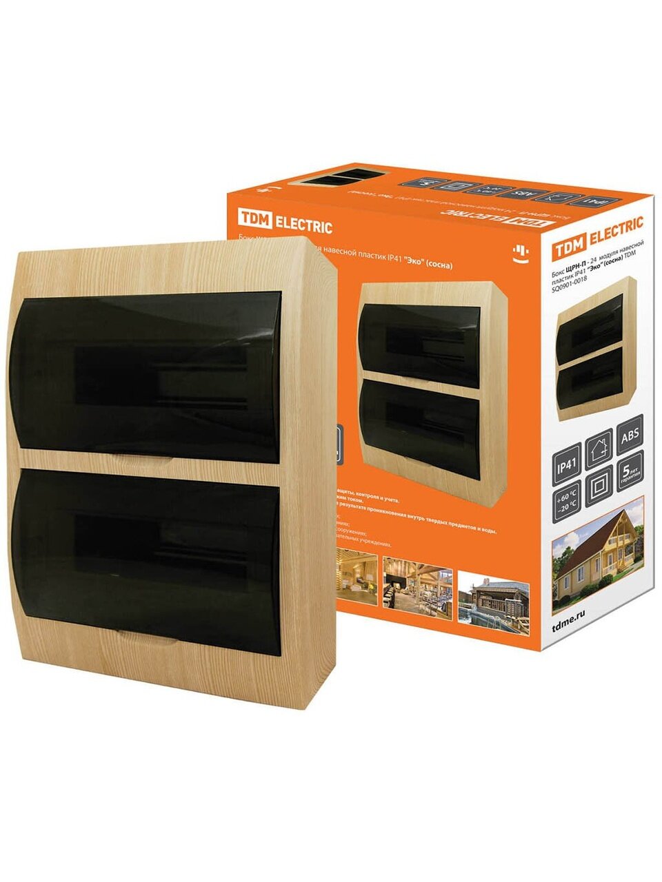 Бокс настенного монтажа навесной, Эко, ЩРН-П, пластик, TDM Electric, 24 модуля, IP40, сосна, SQ0901-0018