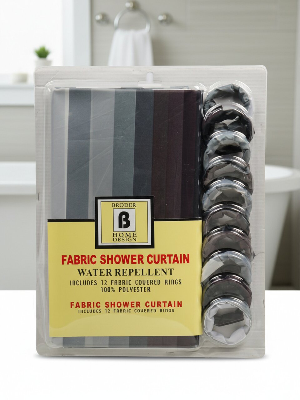 Штора для ванн 180х180 см, ПЭ, Серые полосы, с кольцами, Y4-11153