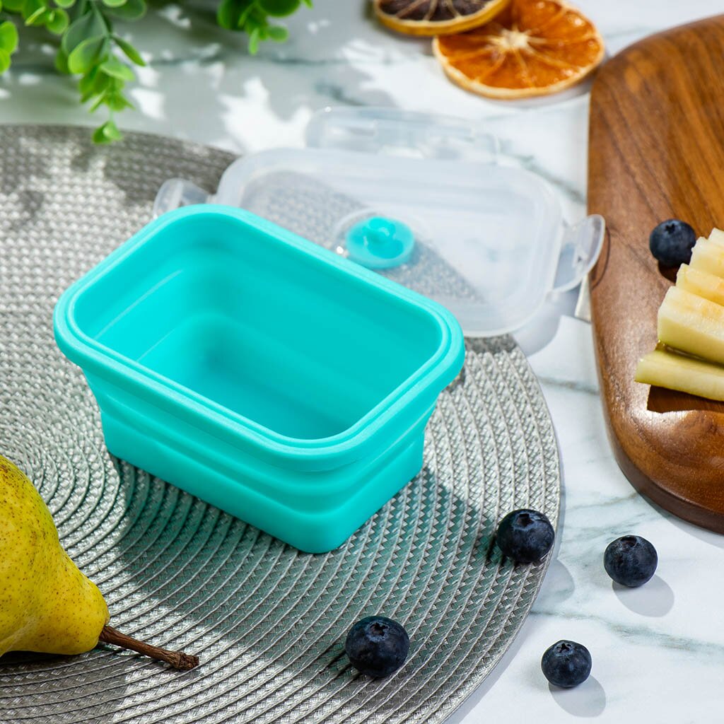 Контейнер пищевой пластик, 0.35 л, голубой, прямоугольный, складной, Y4-6486 контейнер складной с крышкой доляна коста 400 мл 12 5×9×6 4 см бирюзовый