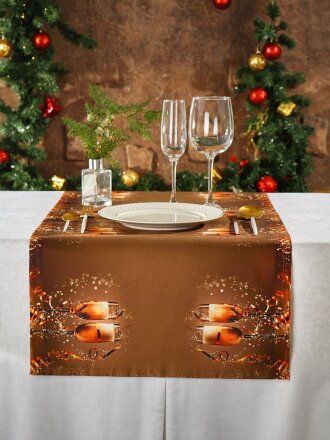 Дорожка для стола 45х180 см, 100% хлопок, 200 г/м2, Праздничный стол Бокалы шампанского на золотом, AI-1504050