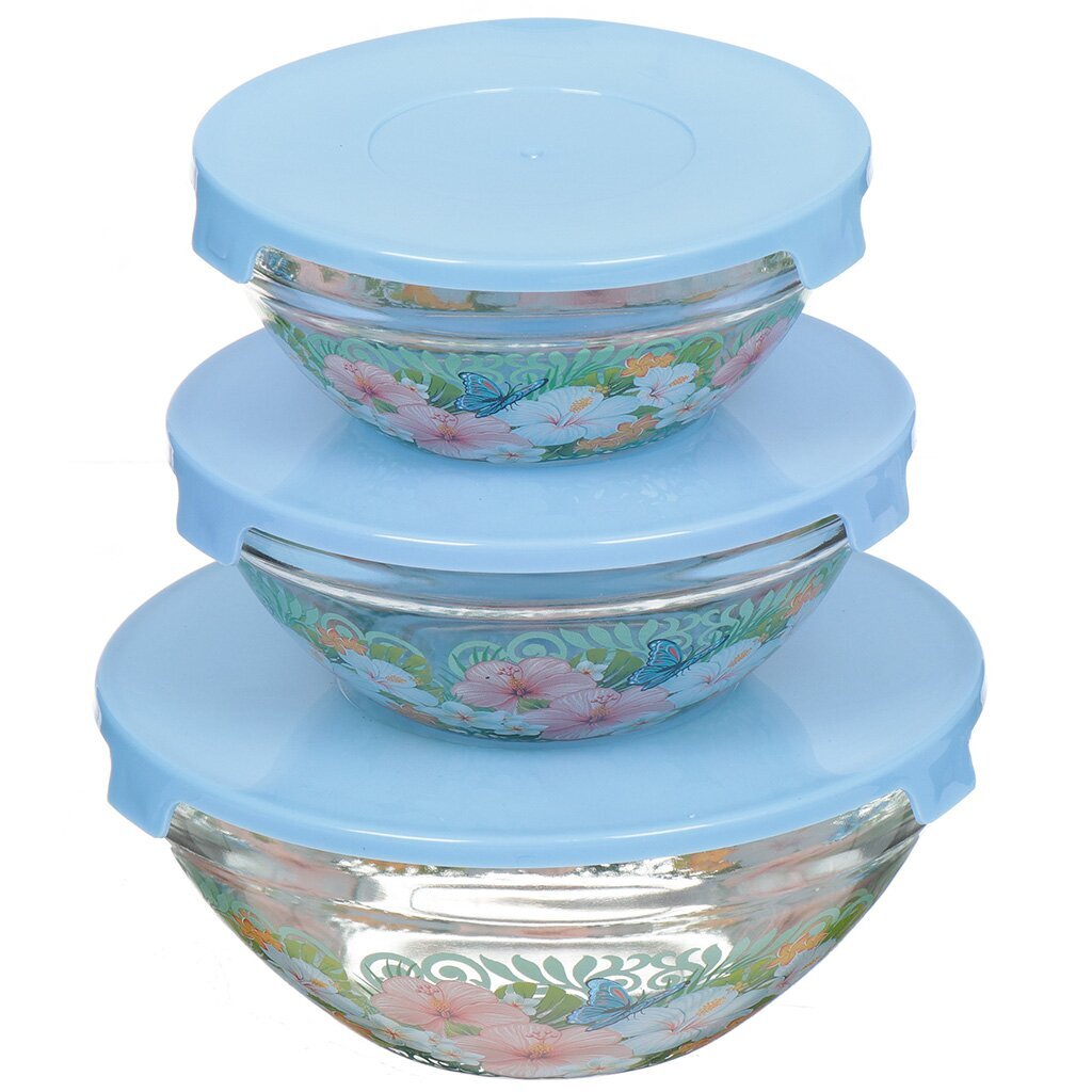 Салатник стеклянный, 3 шт, 125 мм, 140 мм,170 мм Бабочки 1227-Д Декостек