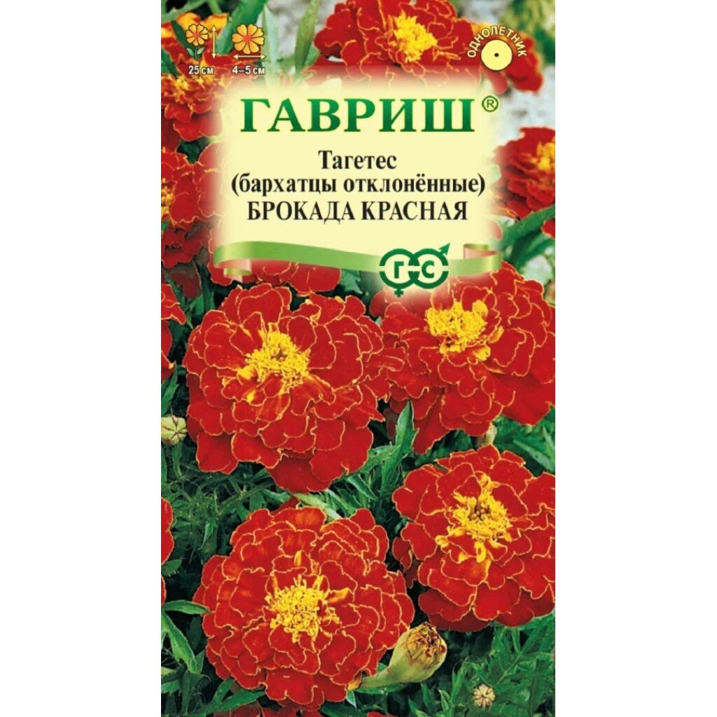 Семена Цветы, Бархатцы, Брокада красная Тагетес, 0.3 г, отклоненные, цветная упаковка, Гавриш