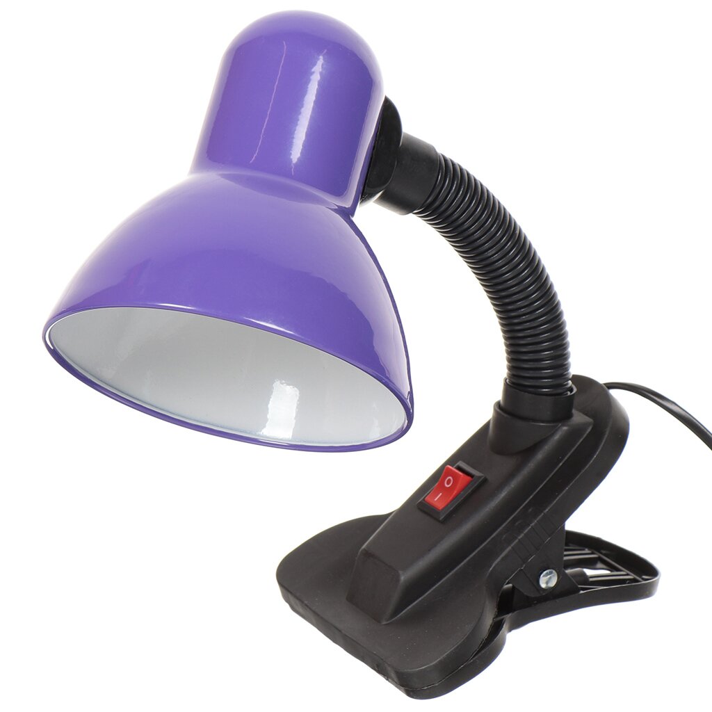 Светильник настольный на прищепке, E27, черный, абажур фиолетовый, SPE17156-07/333930 светильник светодиодный torso автомобильный 5 led d 3 см фиолетовый
