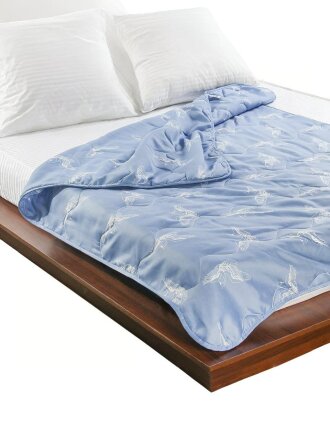 Одеяло 1.5-спальное, 140х205 см, Лебяжий пух, волокно полиэфирное, 100 г/м2, облегченное, чехол 100% полиэстер, Майская ночь, синее