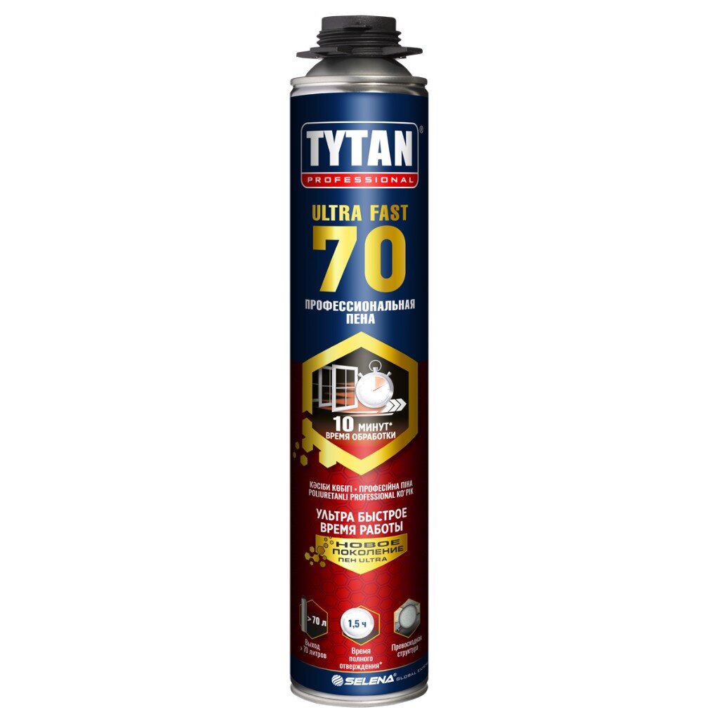 Пена монтажная Tytan, Ultra Fast 70, профессиональная, до 77 л, 870 мл, летняя, 66534