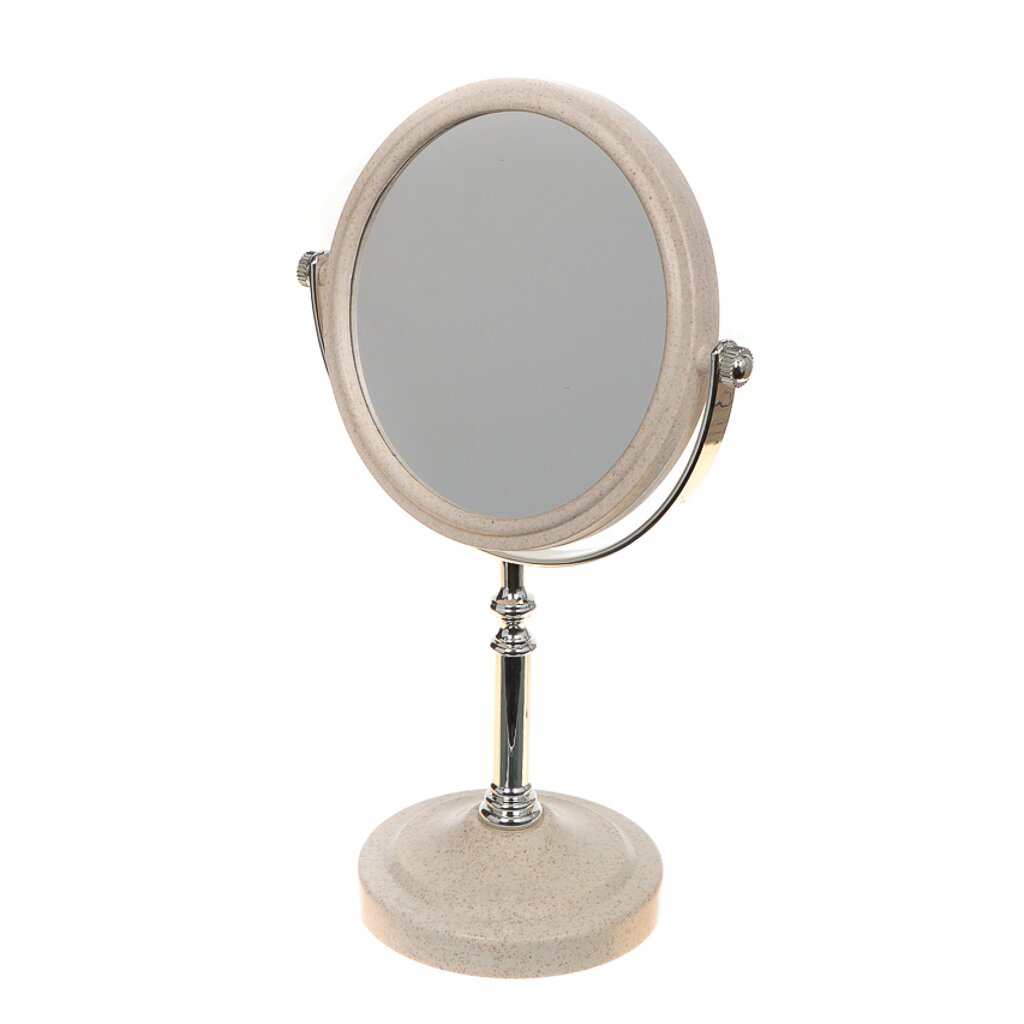 Зеркало настольное, 20х32 см, на ножке, круглое, бежевое, Y464 deco зеркало для макияжа настольное на ножке с подсветкой 30 18 см